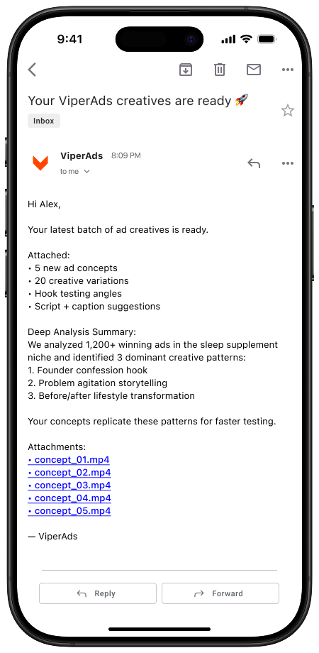 Email delivery — UGC ads ready